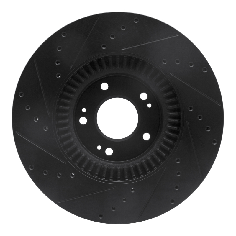 Hyundai Genesis Brake Rotor (1) - Front Right - R1 Concepts - Drilled & Slotted - Black - `09-`14